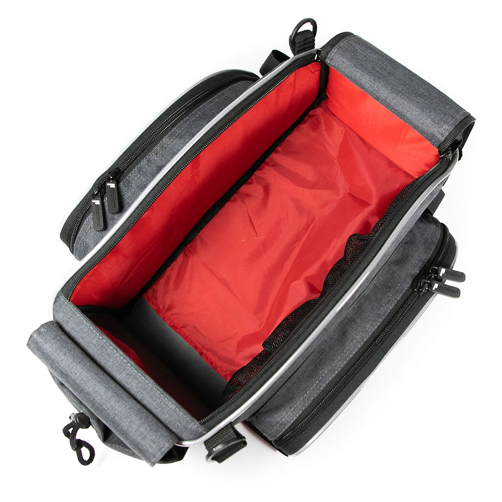 Miniaturbild: Gepäckträgeraufsatztasche Flexibag anthrazit, Klettbandbefestigung, Flexibag XL, Blick von oben ins Tascheninnere