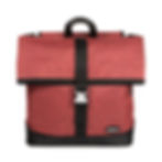 Fahrrad Einzeltasche rot mit schwarzem Bodenbereich und schwarzem Gurtband mit einem silbernem Steckverschluss, von vorne
