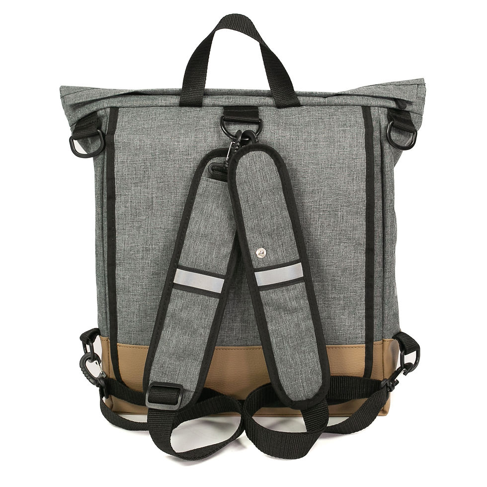 Miniaturbild: Fahrrad Rucksack Keep Rollin, 15 Liter, grau mit hellbraunem Boden, von hinten, Rucksackträger über der Abdeckung