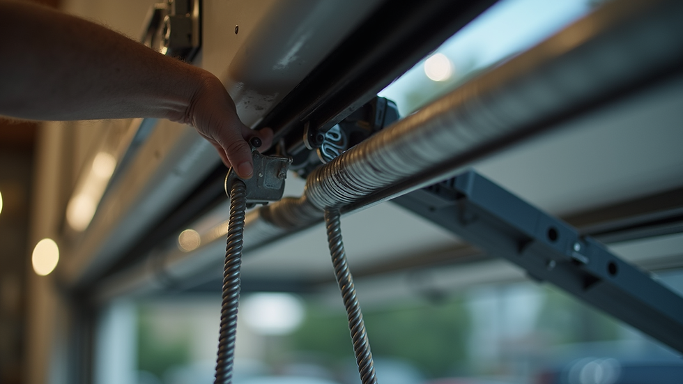 Close-up view of a garage door spring being replaced