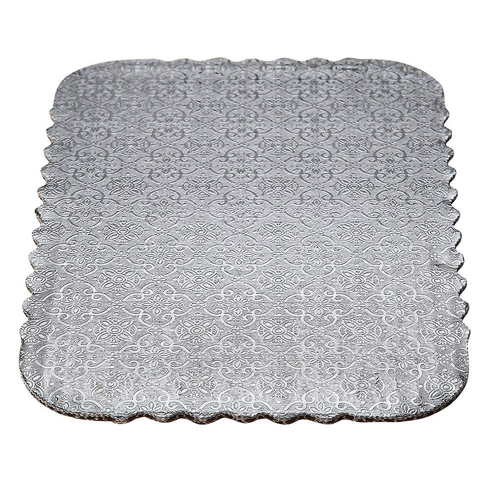 O'Creme Silver Scalloped Rectangular Double-Wall Cake Boards