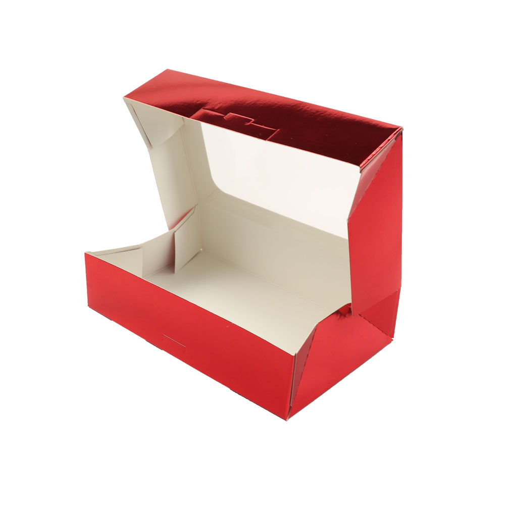 O'Creme Red Treat Box with Window, 8.5" x 5.5" x 2", Case of 200