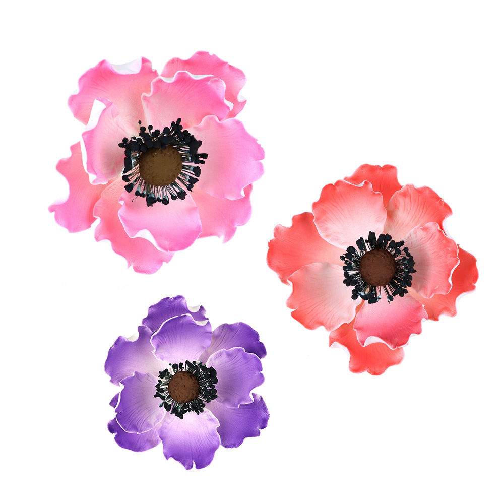 Assorted Anemone Gumpaste Flowers - Set of 3