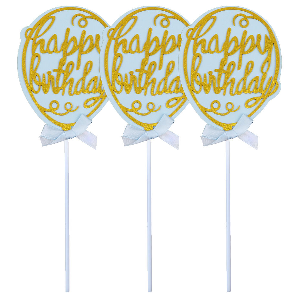 O'Creme Happy Birthday Balloon Cake Toppers, Pack of 3