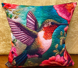 Luxury Velvet Cushion: Tropical Hummingbird