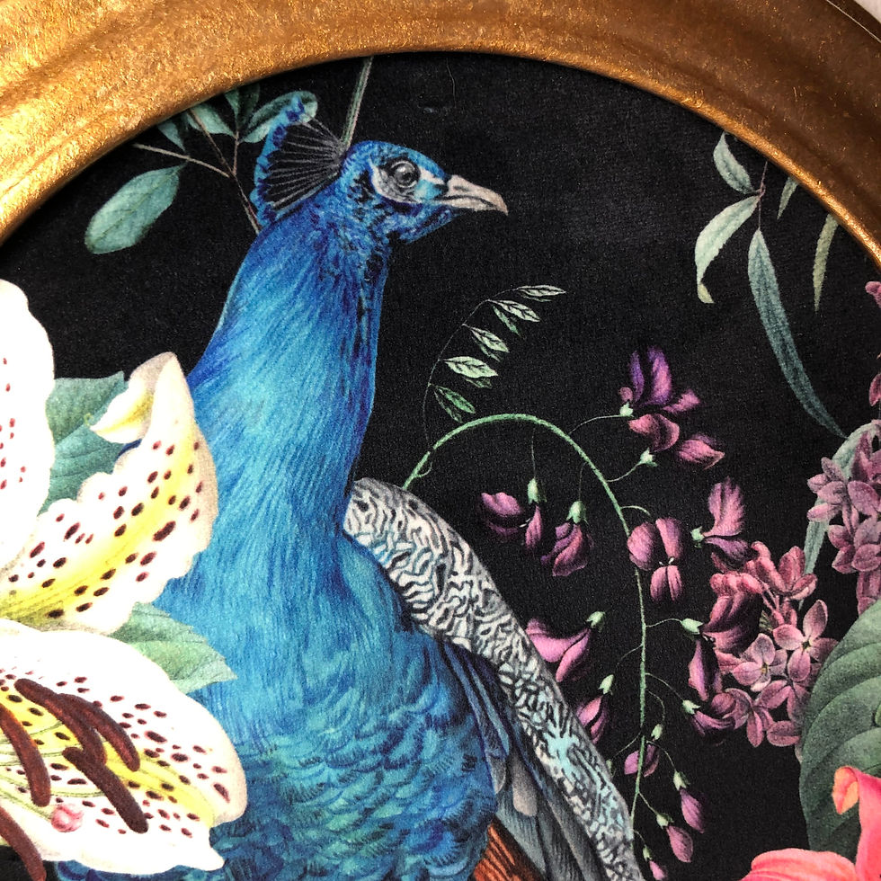 Thumbnail: Round Framed Velvet Print: Peacock