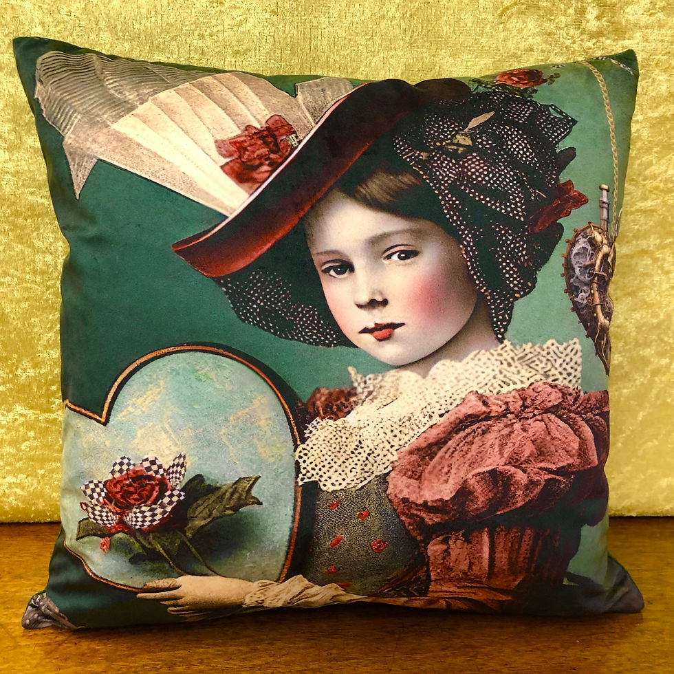 Luxury Velvet Cushion: Victorian Steampunk Alice In Wonderland Queen Of Hearts