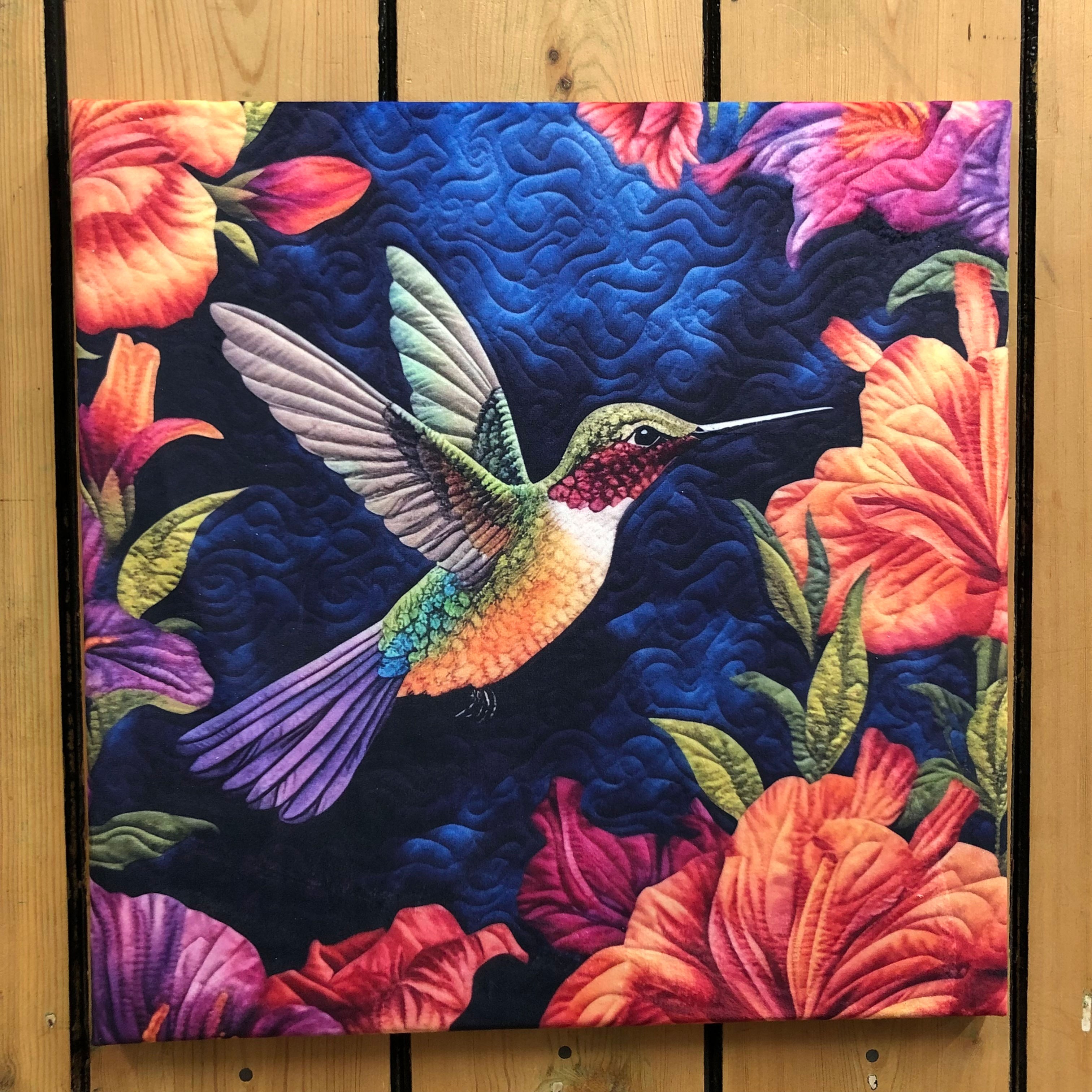 Velvet Wall Canvas - Quilted Royal Hummingbird