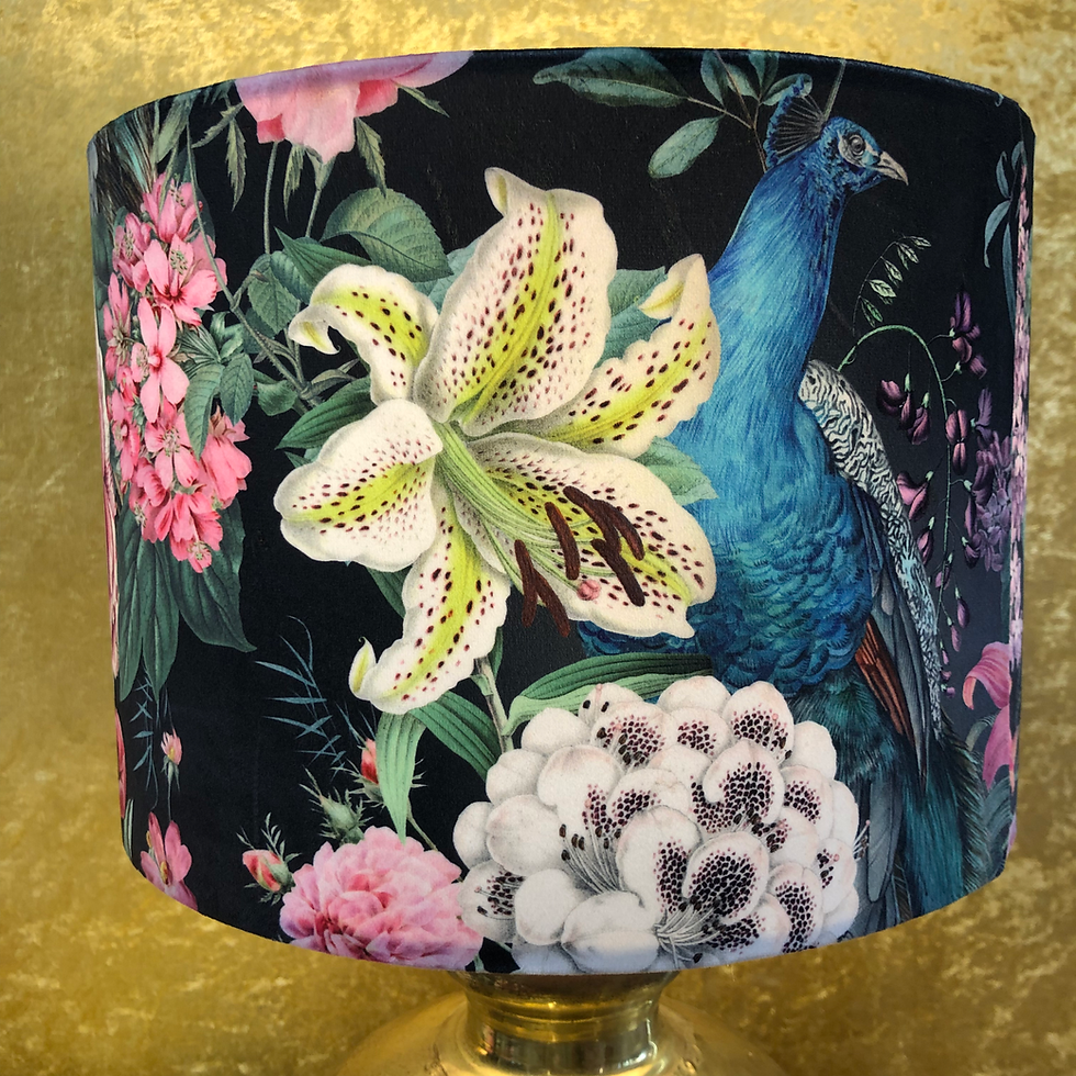 Thumbnail: Bespoke Velvet Lampshade & Cushion, Peacock Blossom - Black