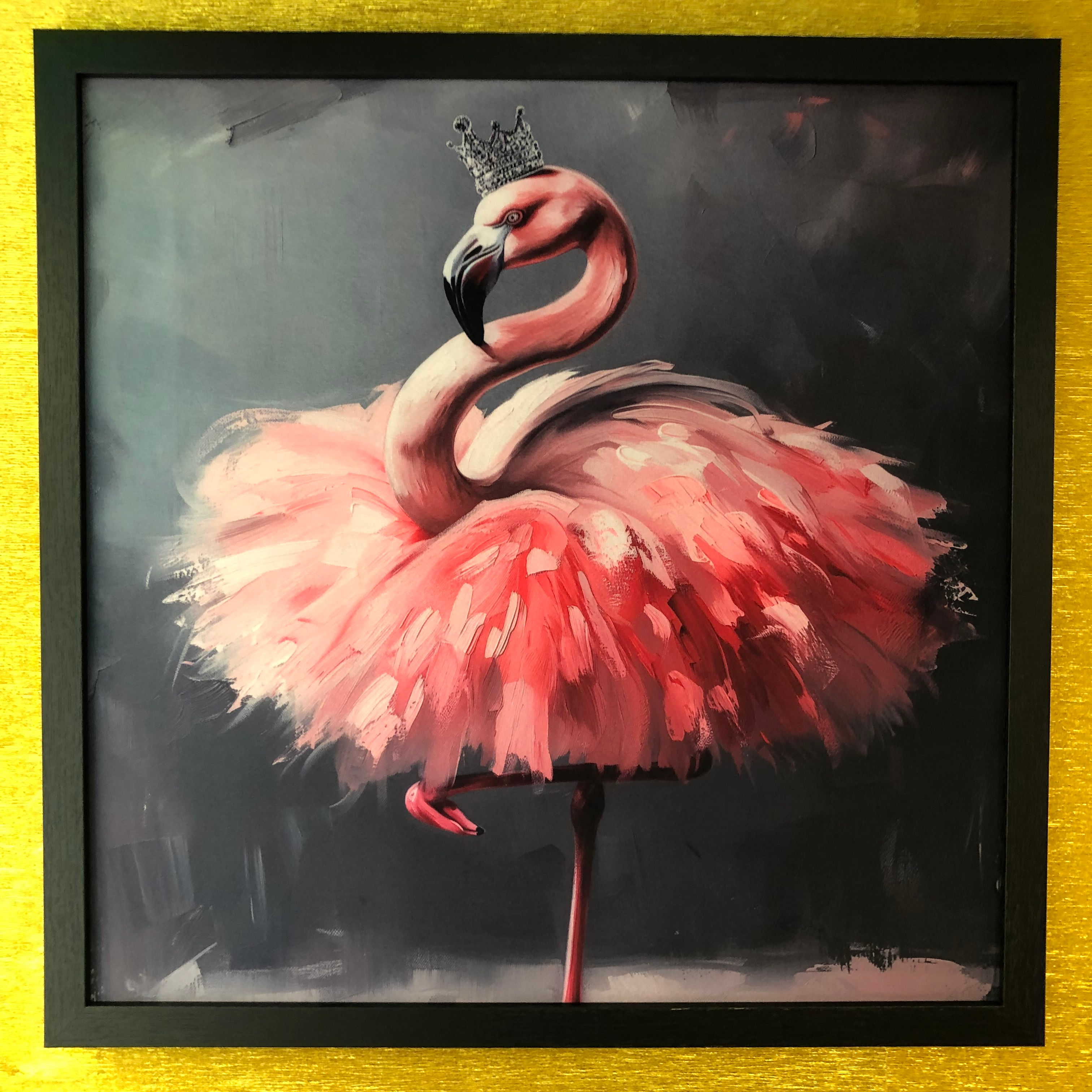 Framed Velvet Costume Animal Wall Art: Flamingo Ballerina Painting