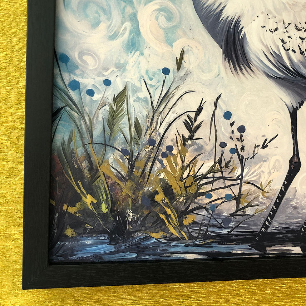 Thumbnail: Framed Velvet Fabric Print: Crane Bird Painting