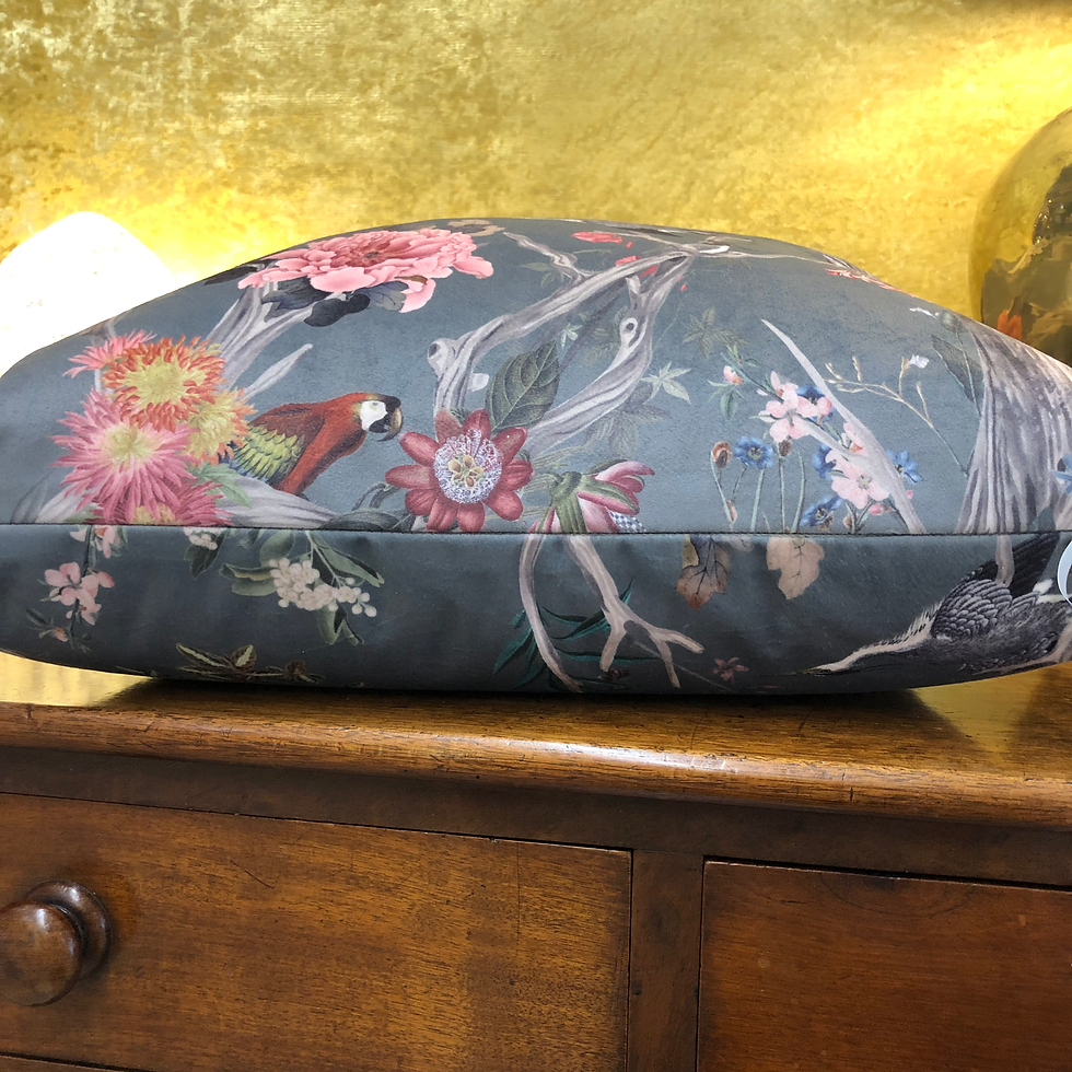 Thumbnail: Bespoke Velvet Lampshade & Cushion, Chinoiserie - Grey/Green