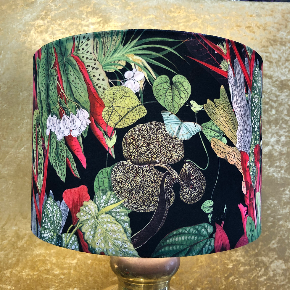 Thumbnail: Bespoke Velvet Lampshade & Cushion, Exotic Florals - Black
