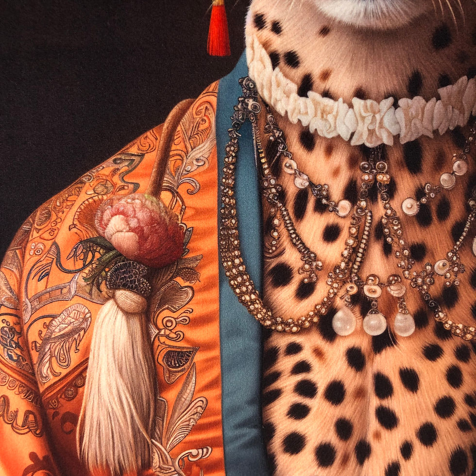 Thumbnail: Framed Velvet Costume Animal Wall Art: Maximalist Cheetah Empress Portrait