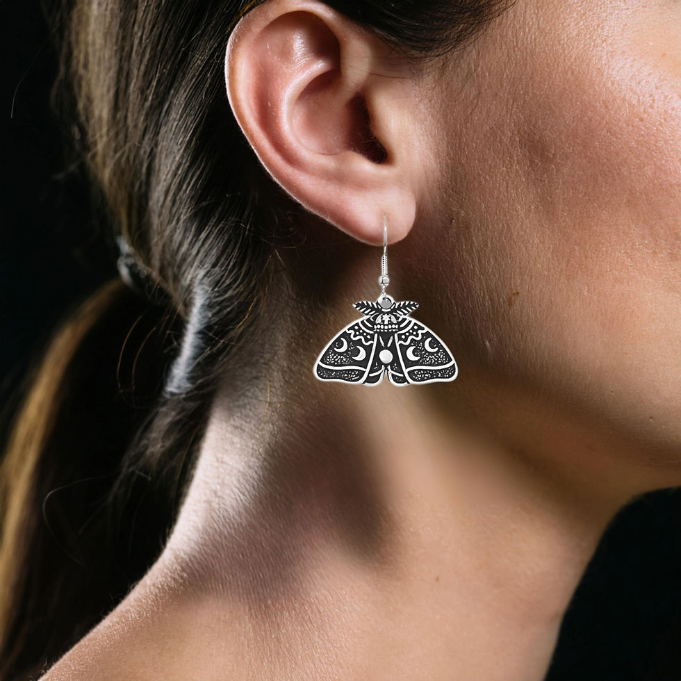 Thumbnail: Moon Phase Luna Moth Drop Earring in Zinc Alloy and Silver