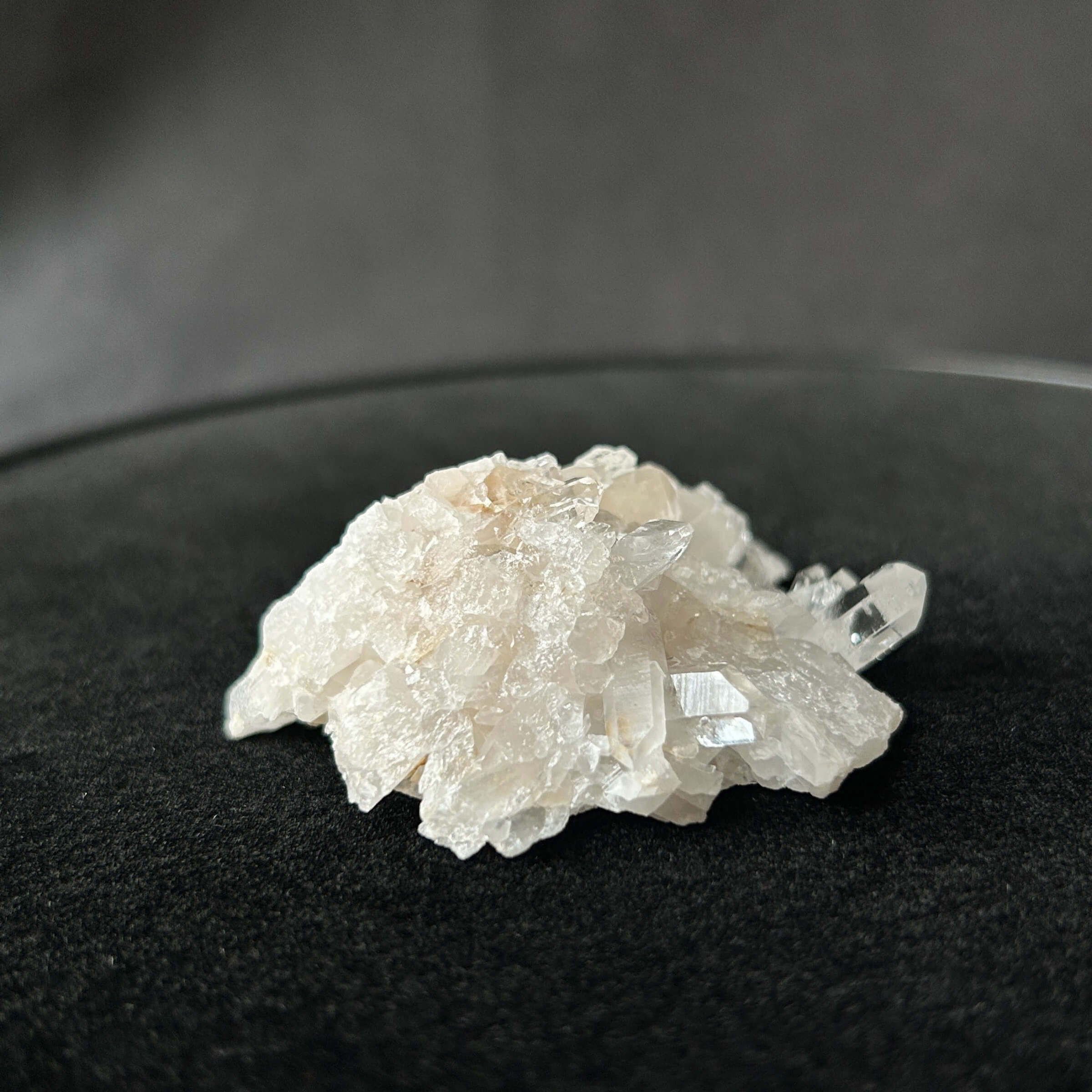 sparkling tiny, hand-mined, clear quartz cluster