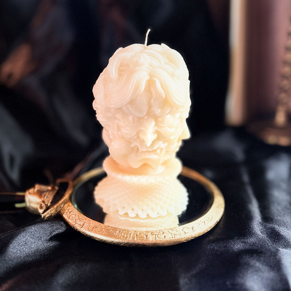 Thumbnail: Intricate beeswax candle of a beautiful lady morphing into a japanese demon