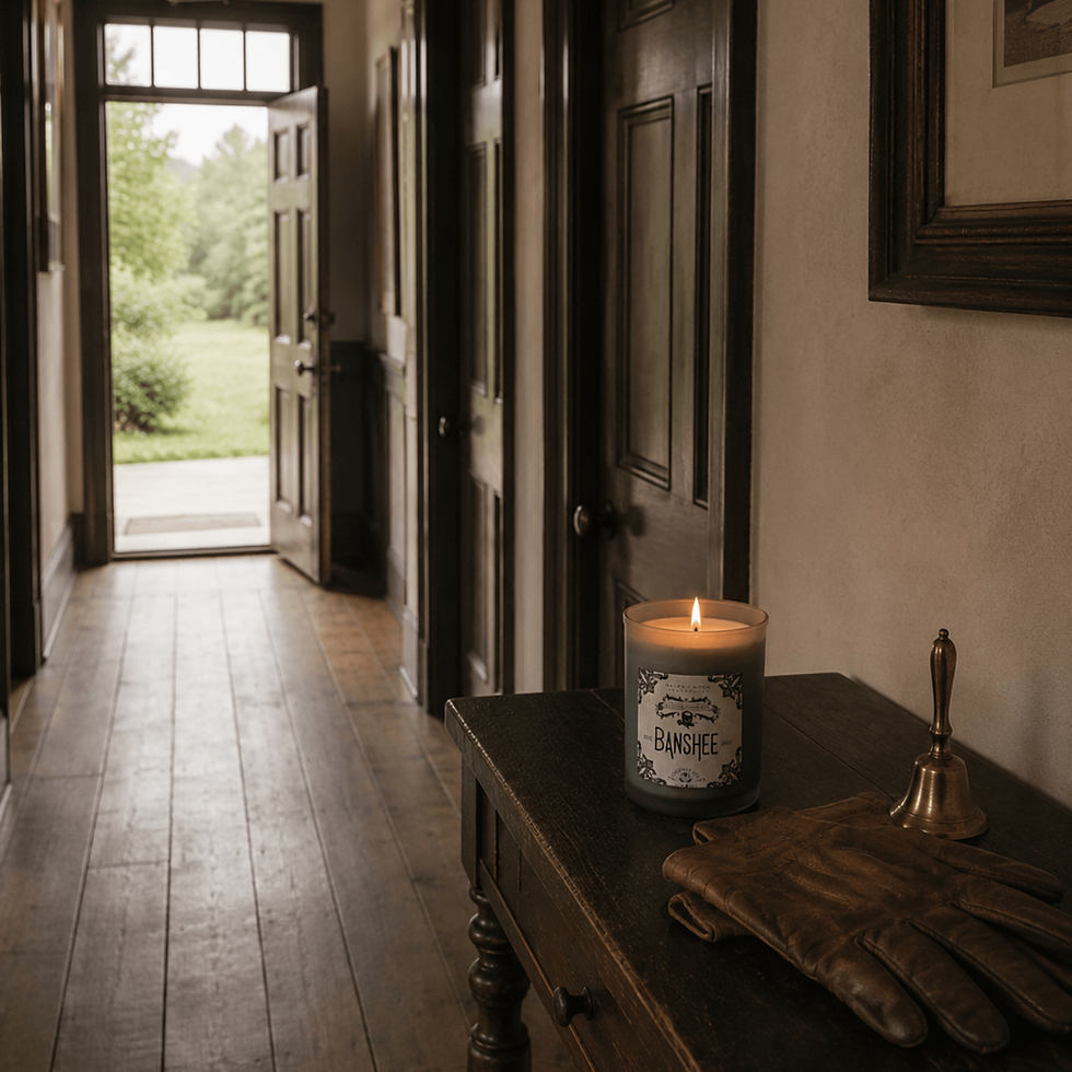 Thumbnail: Banshee candle displayed on a narrow wooden hall table inside a restored Irish manor with soft natural daylight.