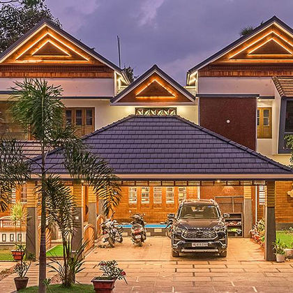 Anmat residence, Kerala — traditional roof forms with contemporary interiors by Livespace Architects — view 1