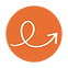 Logo von Lektorat Idstein: ein oranger Kreis, der von einem weißen Pfeil mit Looping gekreuzt wird.