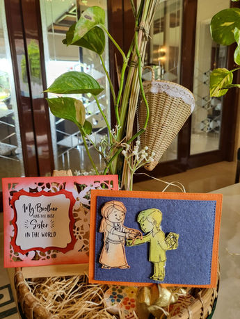 Handmade Rakhi cards as upcycled wooden home decor.