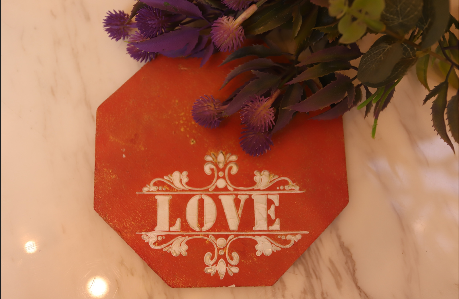 Octagonal Wooden Tray LOVE