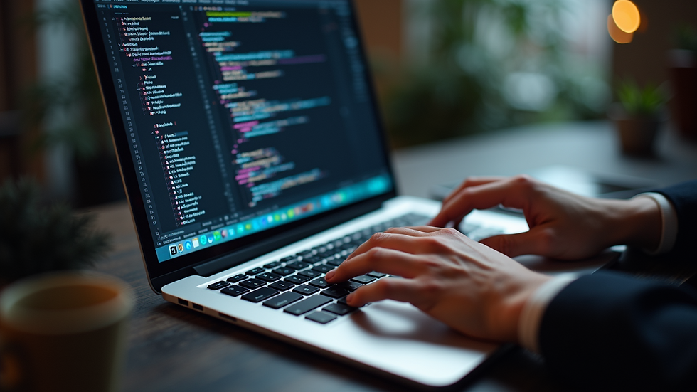 High angle view of a developer coding a website on a laptop