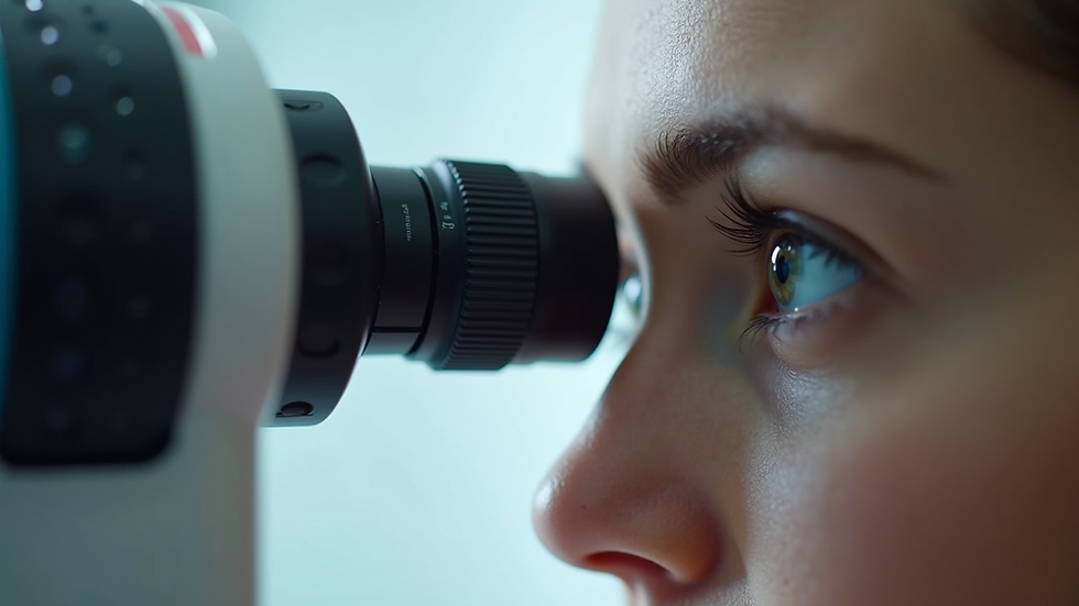Close-up view of an optometrist measuring corneal curvature