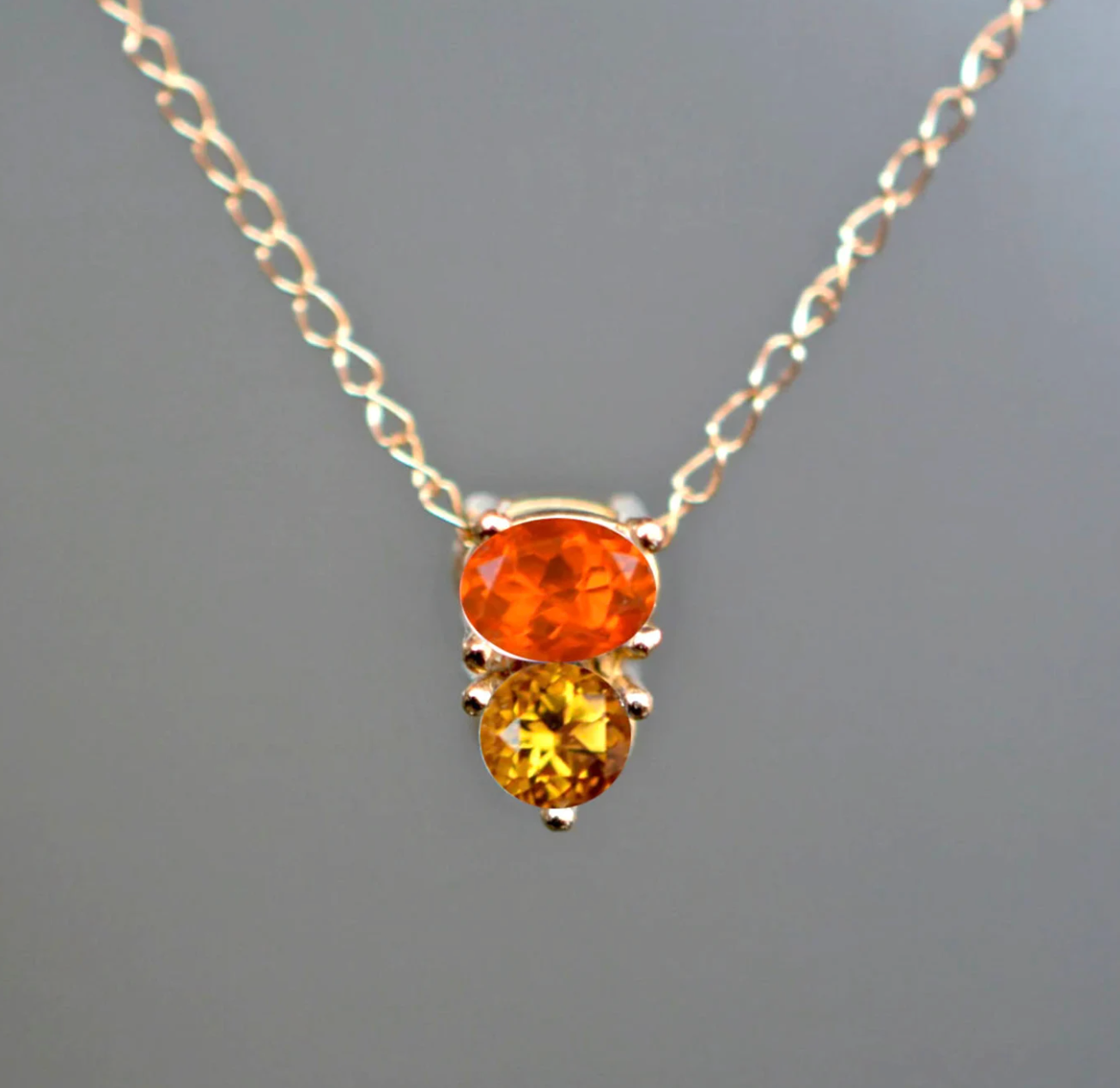 Citrine & Fire Opal 14k Gold Dainty Necklace