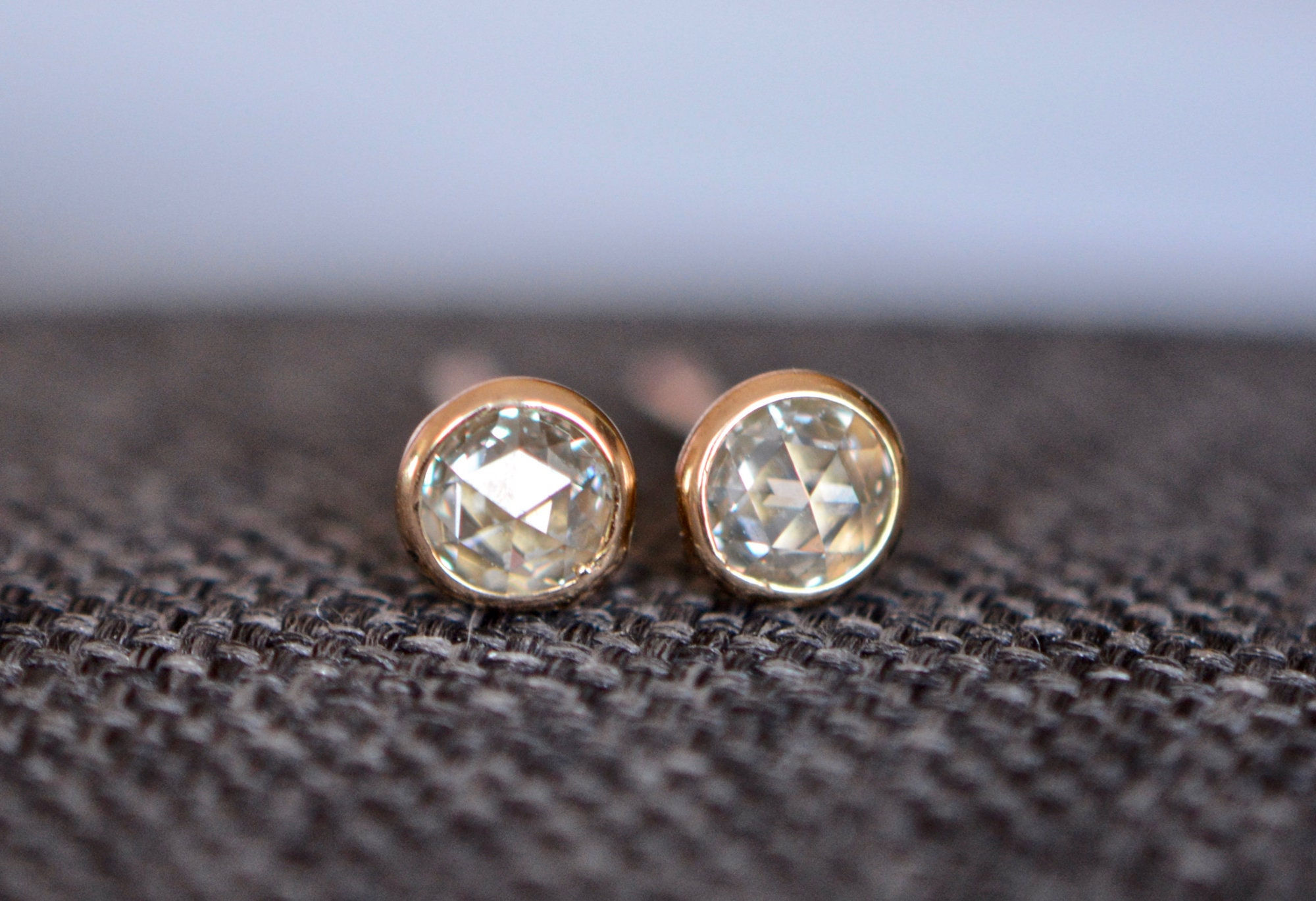 Salt Pepper Rosecut  Minimalist Diamond Stud Earrings14kt Yellow Gold 5mm
