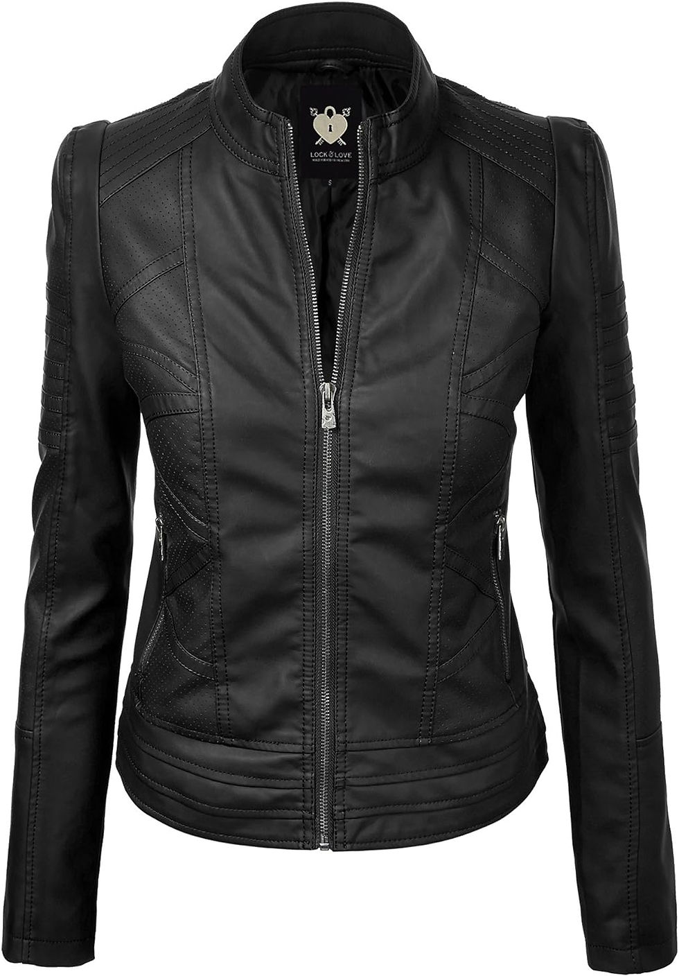 Thumbnail: Women's Removable Hooded Faux Leather Jacket Moto Biker Coat