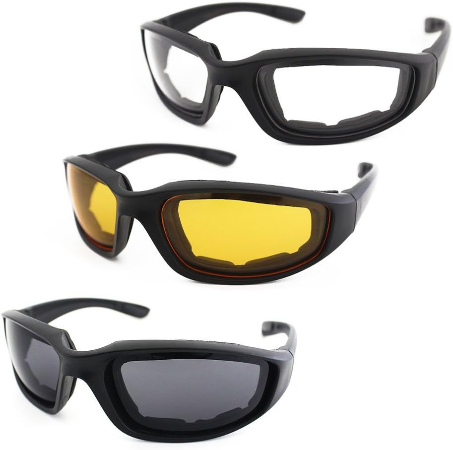 Thumbnail: 3 Pair Motorcycle Riding Glasses Padding Goggles UV Protection Dustproof Windpr