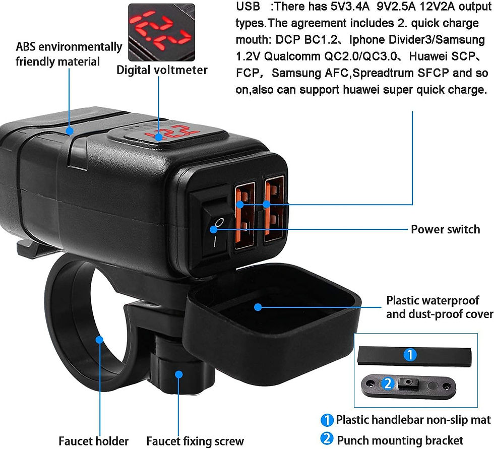 Thumbnail: Motorcycle Charger SAE to USB Car Charger Adapter, Dual 3.0 USB Fast Charger an