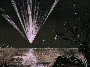 Komet Tebutt yang terlihat pada 1861 ini digambar oleh Edmund Weiss, seorang astronom dari Austria. Orang Jawa menyebut komet sebagai lintang kemukus. (Wikipedia).