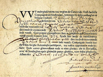 Dokumen saham tertua VOC. Foto: Joss Wibisono.