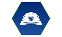 Blue hexagon box with white safety helmet inside of it