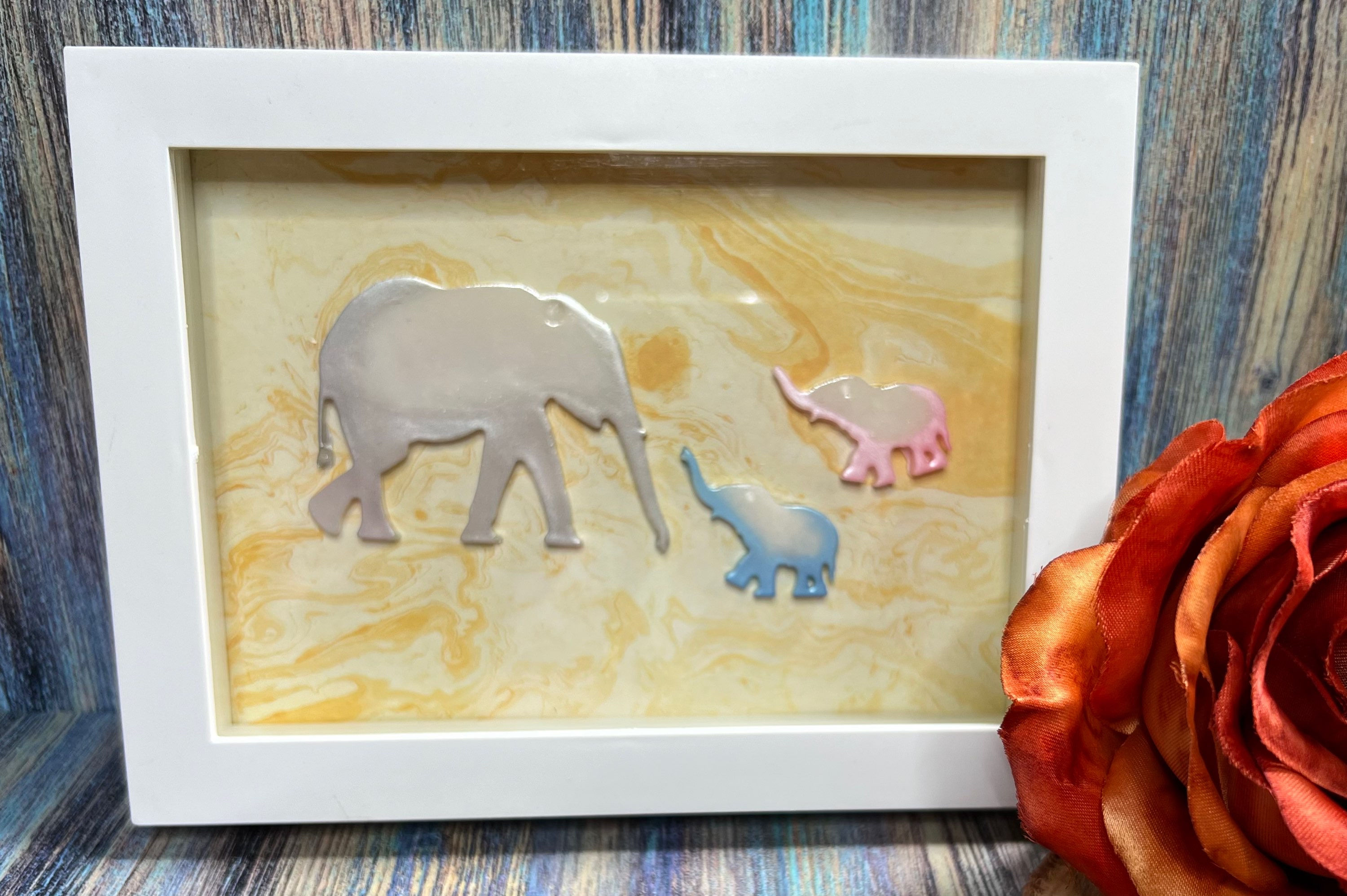 Framed Elephant family