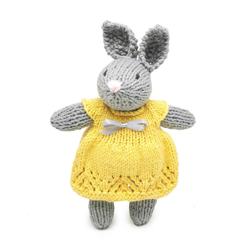 Thumbnail: Adorable grey knitted bunny in yellow dress