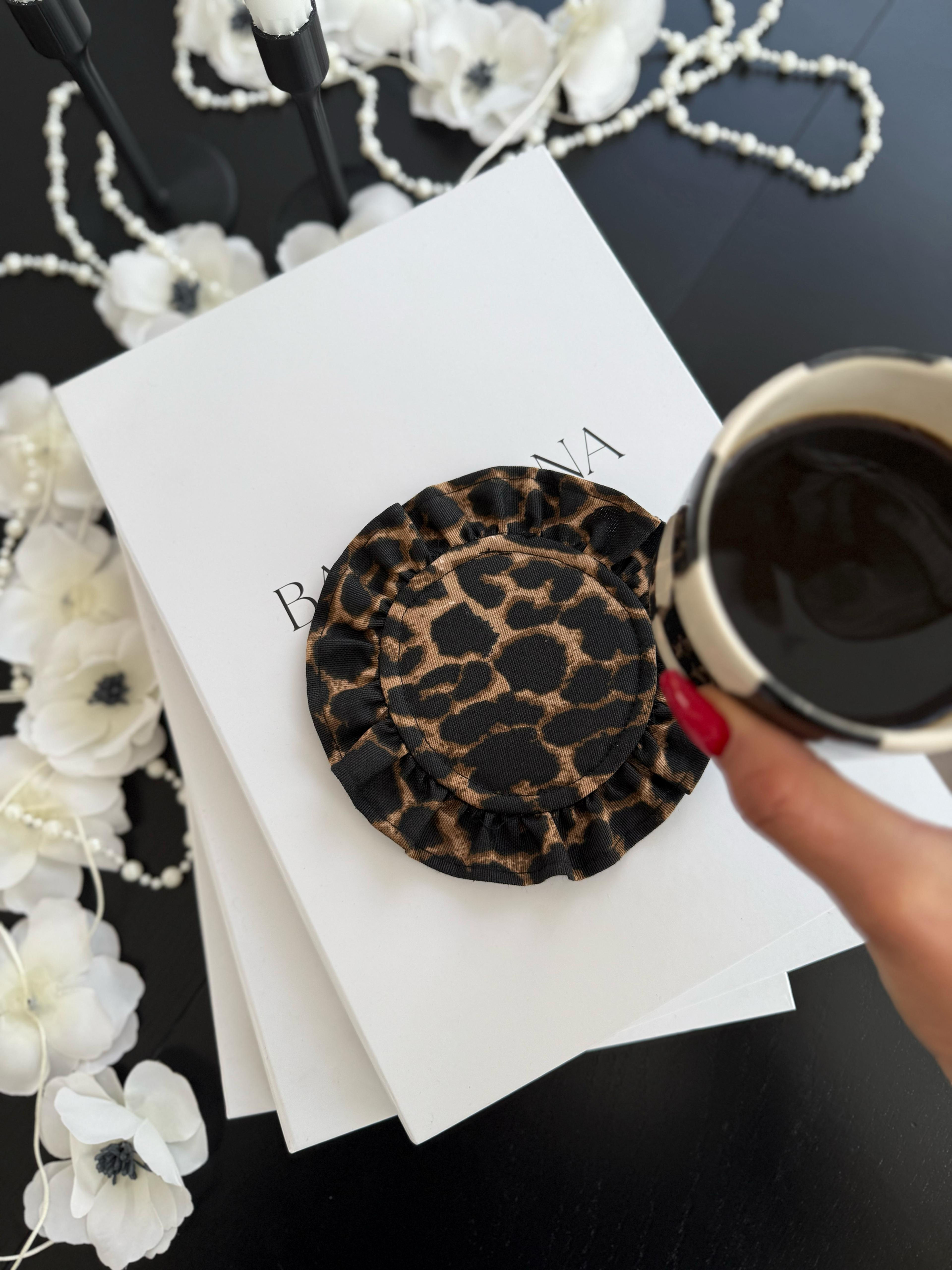 Leopard Yuvarlak Fırfırlı Bardak Altlığı