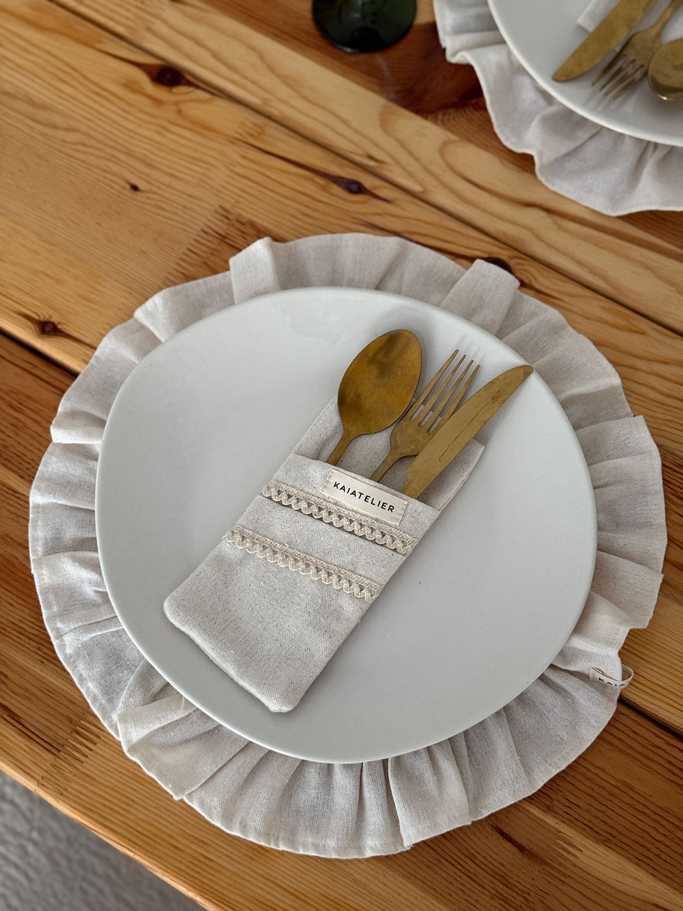 Küçük resim: 2Li Natural Dantelli Cepli Kaşıklık Kılıfı