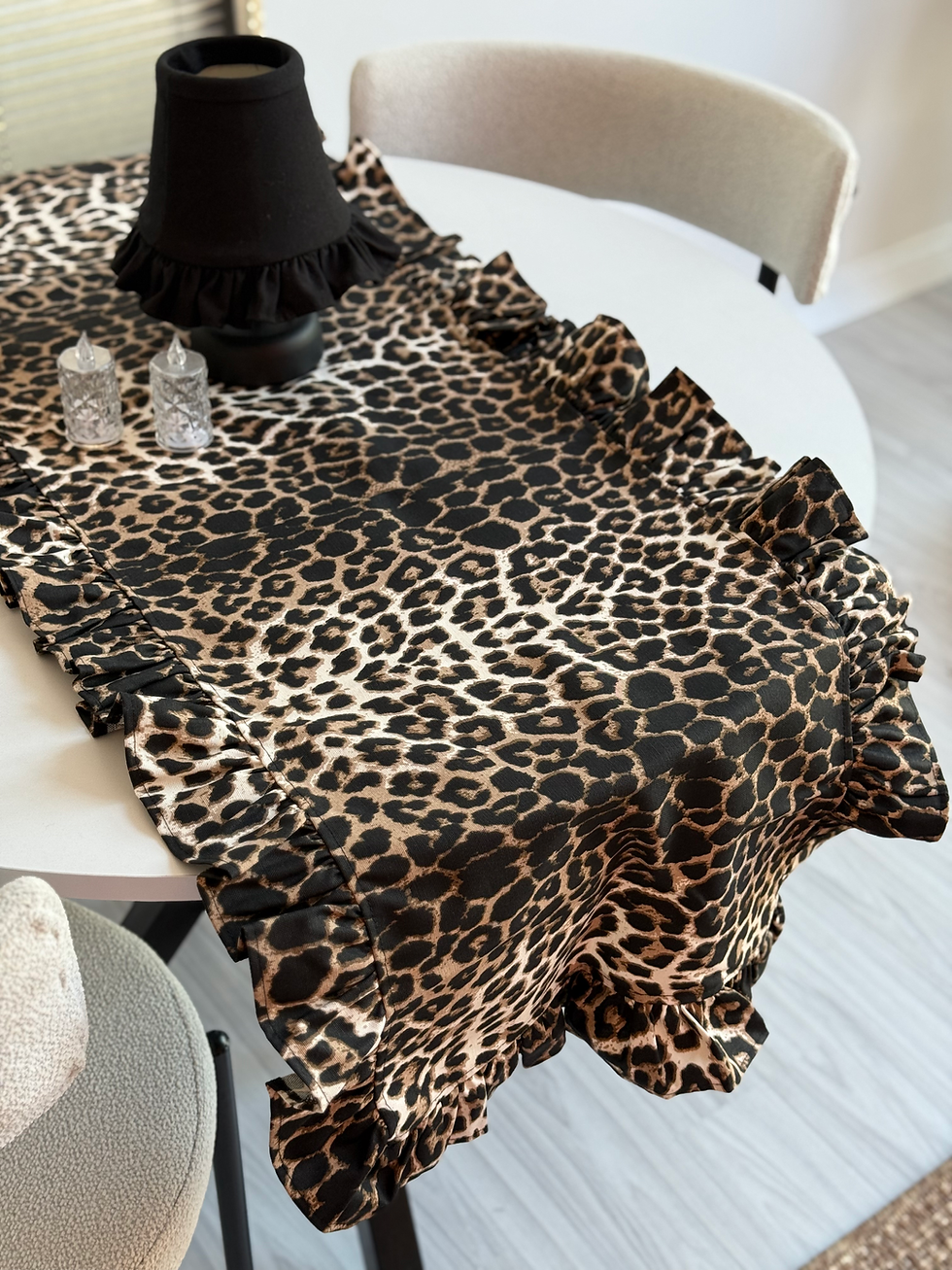 Küçük resim: Leopard Keten Dikdörtgen Fırfırlı Runner