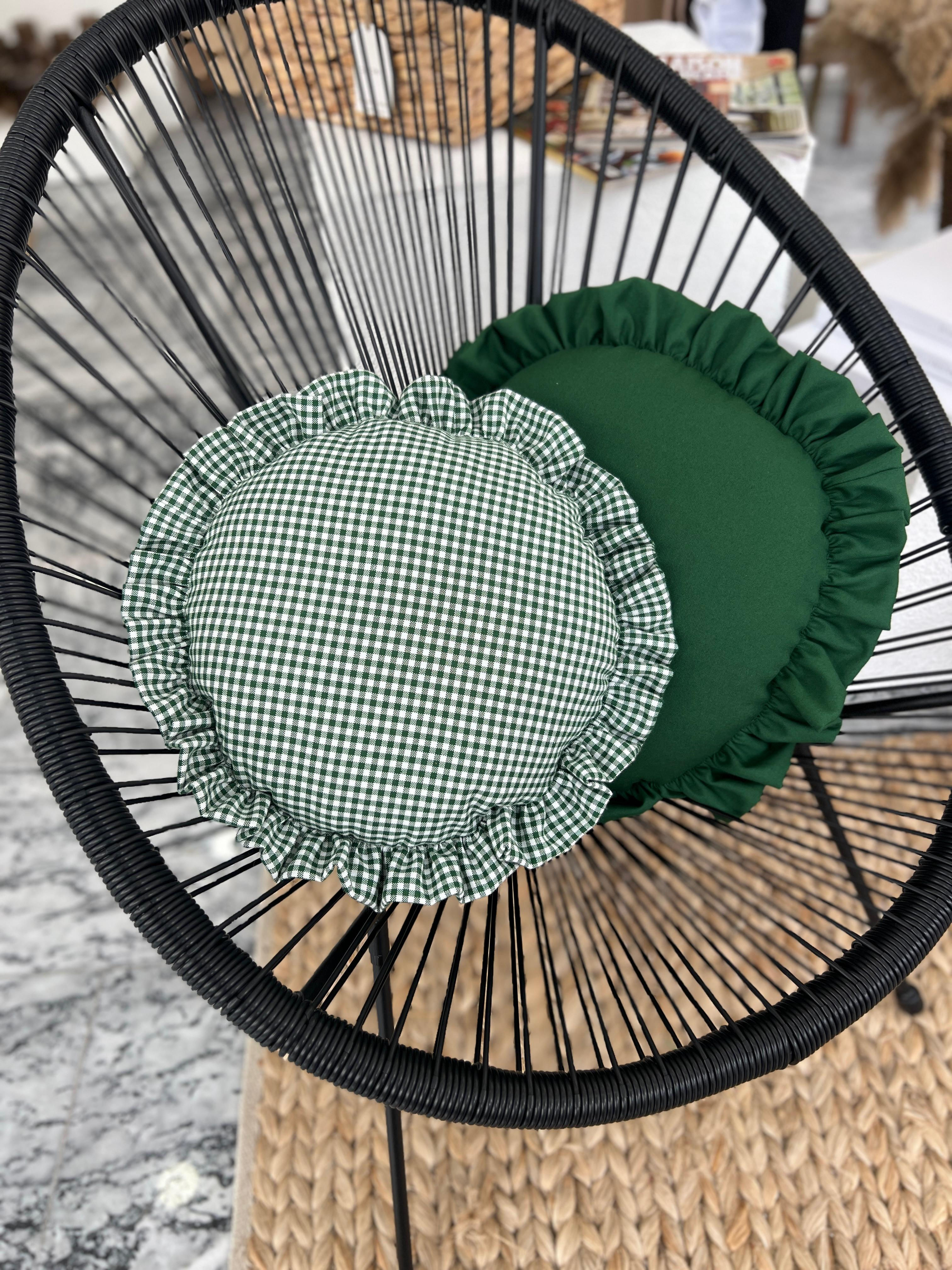 Mossy Yuvarlak Fırfırlı İç Dolgulu Kırlent / Yastık Kareliı