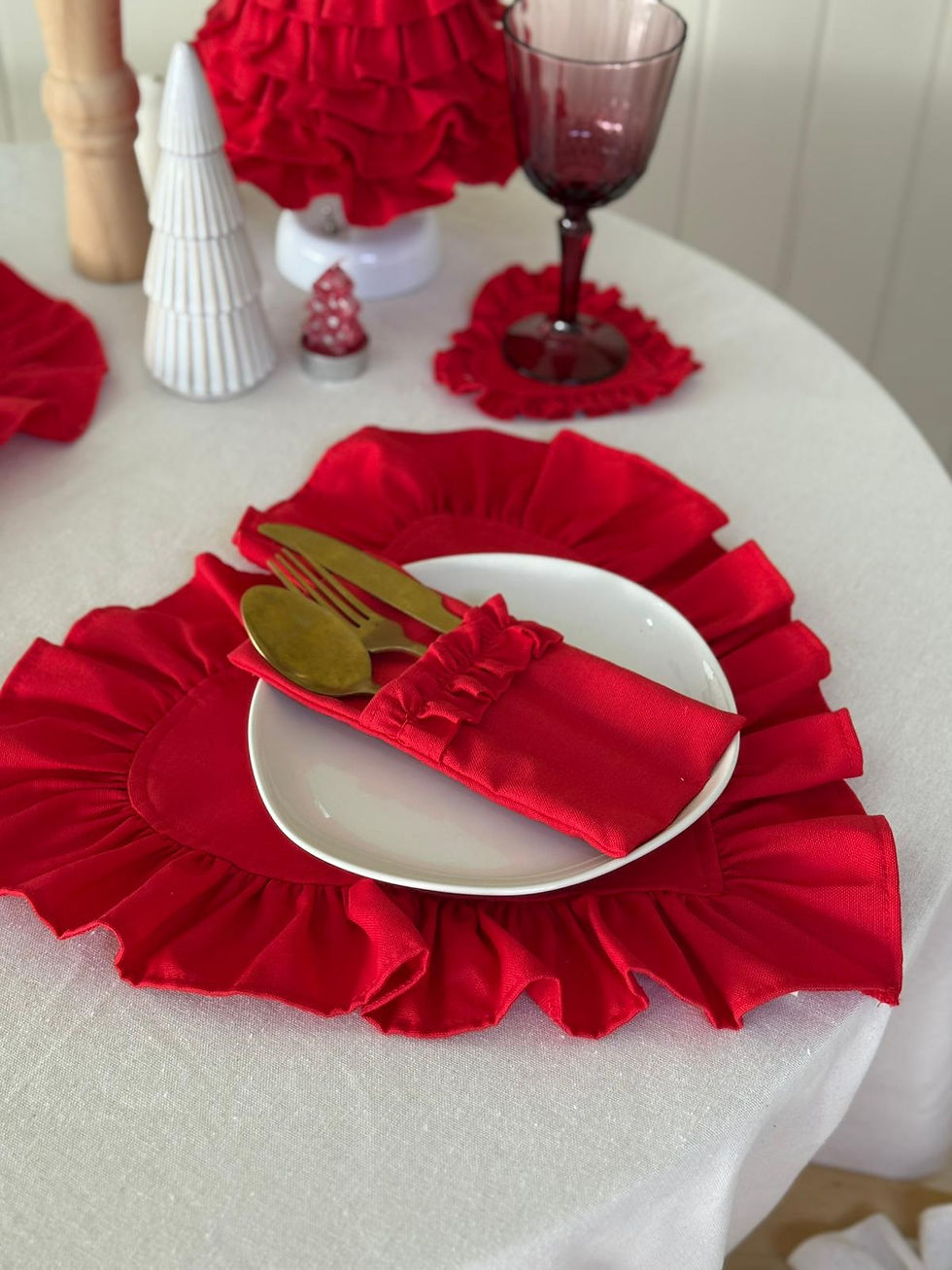 Küçük resim: Lovely Kalp Fırfırlı Keten Supla / Amerikan Servis