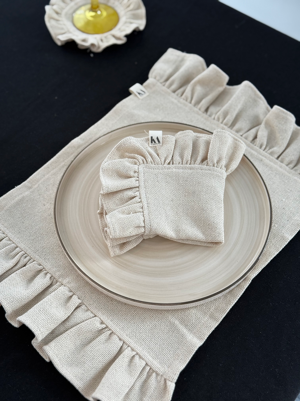 Küçük resim: Natural Keten İki Yanı Fırfırlı Supla / Amerikan Servis