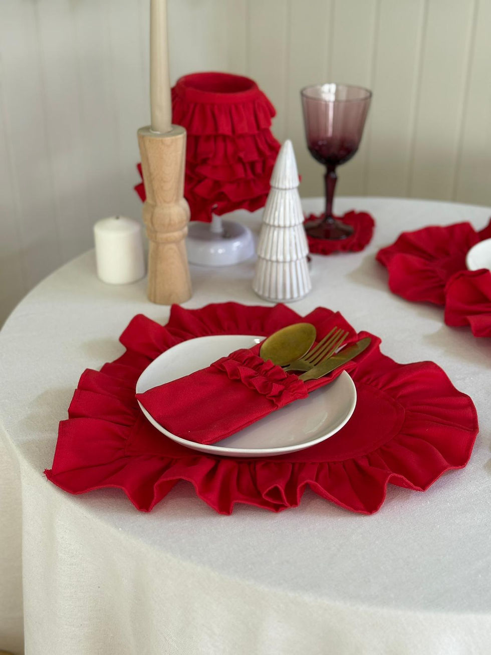 Küçük resim: Lovely Kalp Fırfırlı Keten Supla / Amerikan Servis