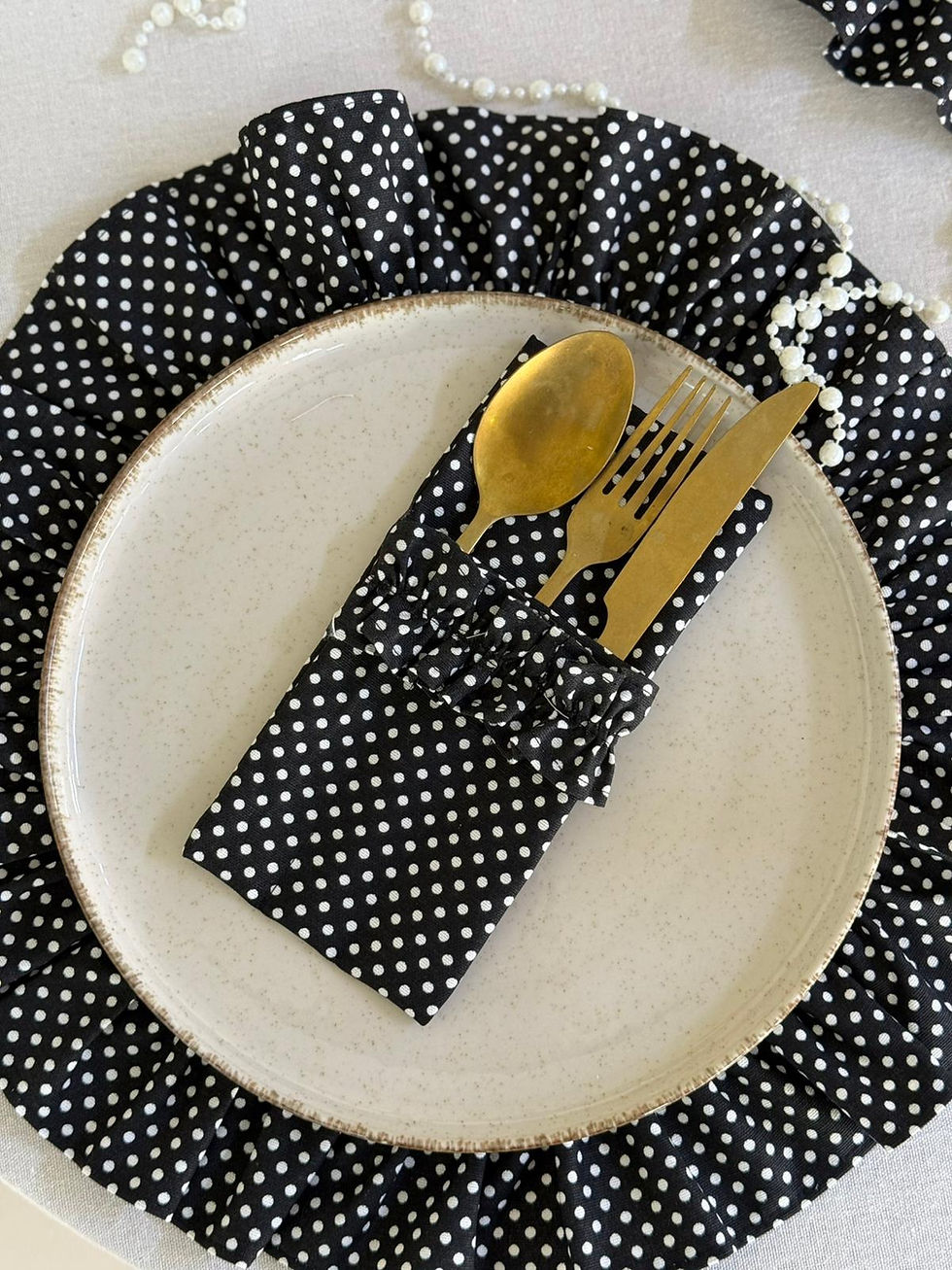 Küçük resim: Dottie Puantiye Keten 3 Bölmeli Çatal-Kaşık-Bıçak Kılıfı