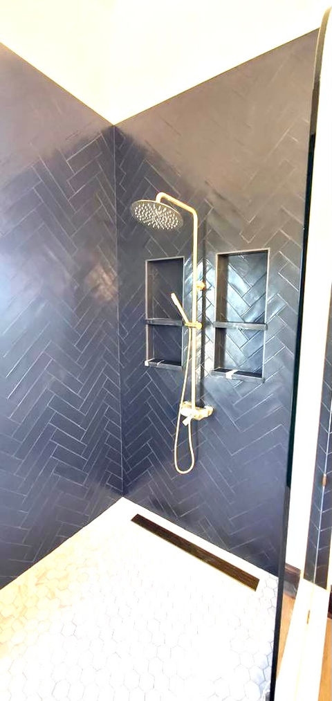 Blue shower remodel