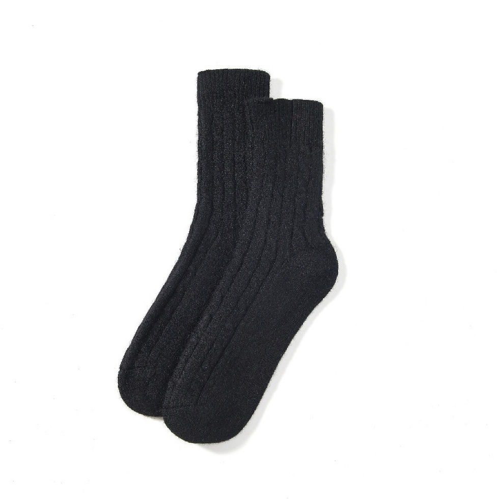 Thumbnail: wool cashmere blend cable knit socks black
