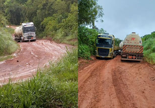 Moradores enfrentam dificuldades para levar crianças à escola devido a más condições da BR-070, em Jaraguá