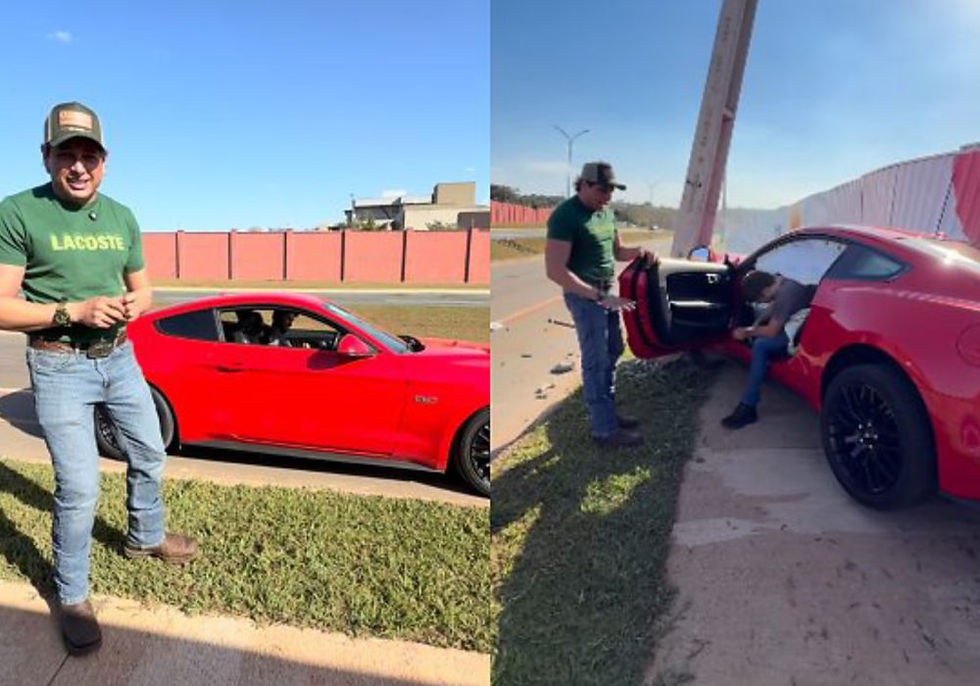 Amigo perde controle de Mustang, bate em poste em Goiânia e destrói carro de influenciador